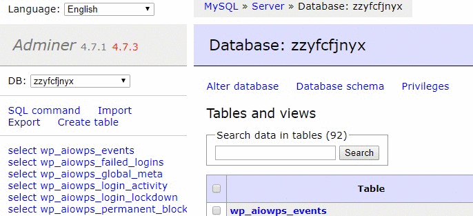 Export from Adminer